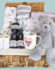 Mum to be pamper hamper with baby blanket wrap and pamper products for Mum.