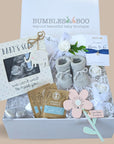 mothers day hamper box for pregnancy. includes scan frame, blanket, booties, mittens, bracelet and chocolates.