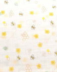 A 80cm X 80cm 100% soft cotton muslin with bee, honey combe and yellow flower design