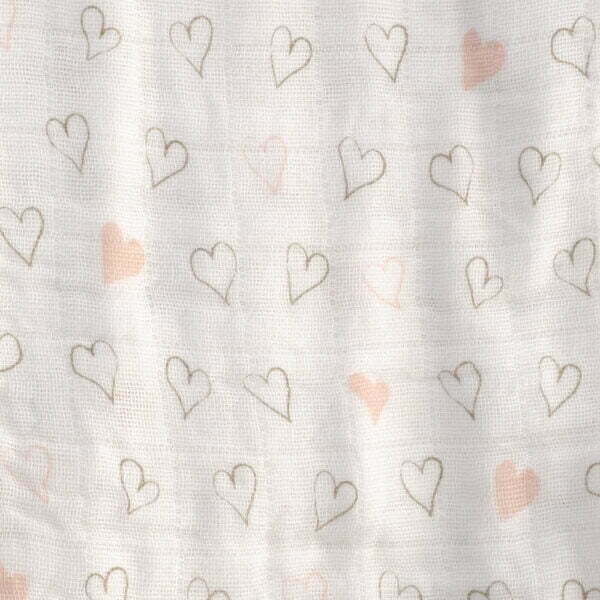 Soft 100% cotton muslin with dusty pink hearts