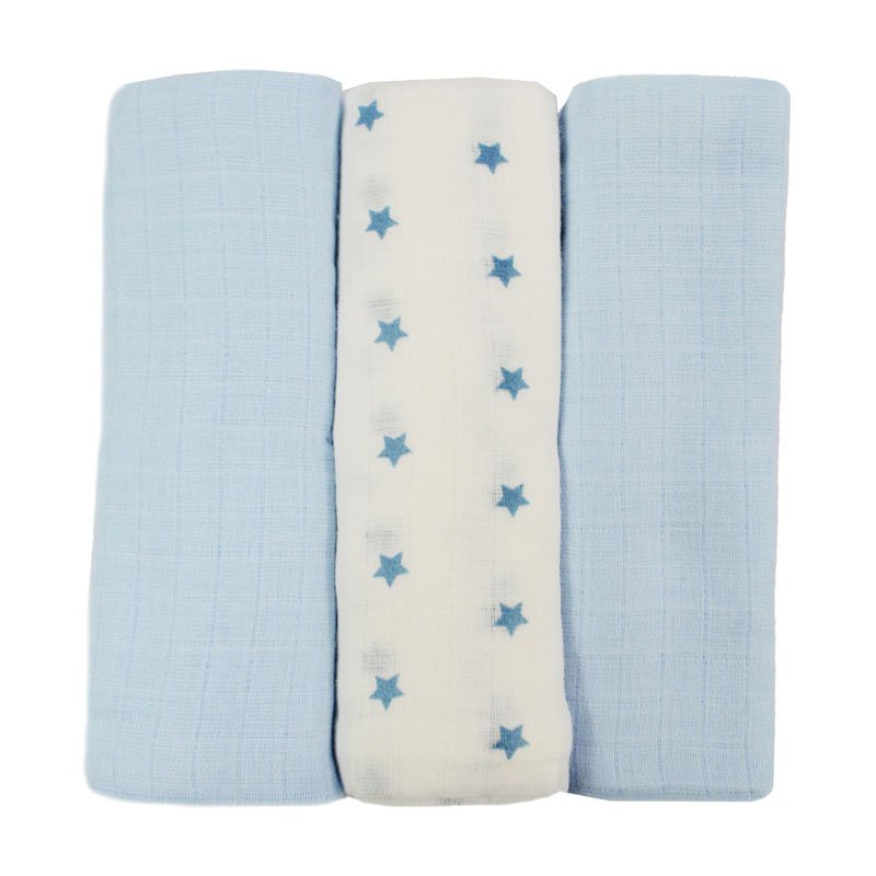 Blue Baby Muslin Squares in Gift Bag