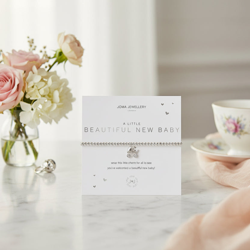 New Baby Bracelet Gift with Pram Charm Jewellery.