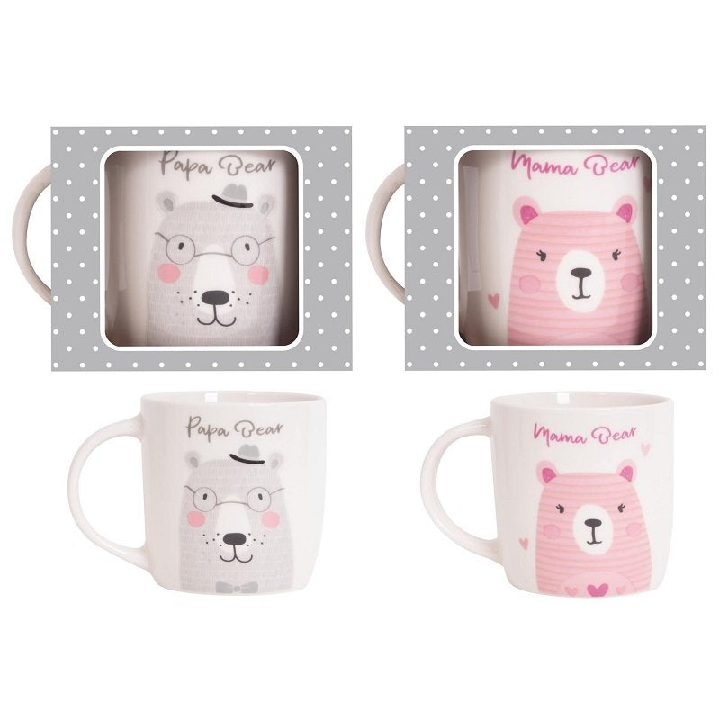 New Mum &amp; Dad Mugs in pink and grey with gift box.
