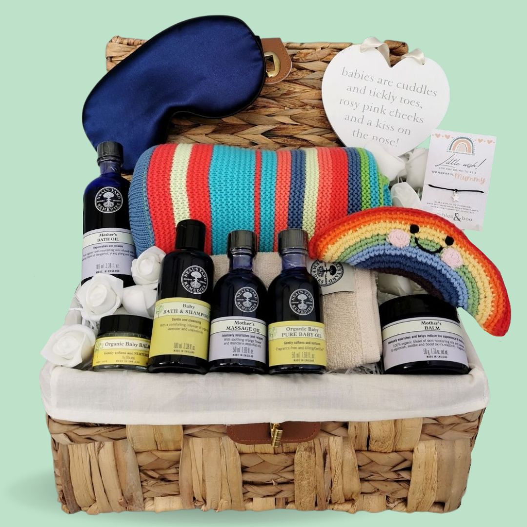 New Mum Hamper gifts with Neal's Yard relaxation products.