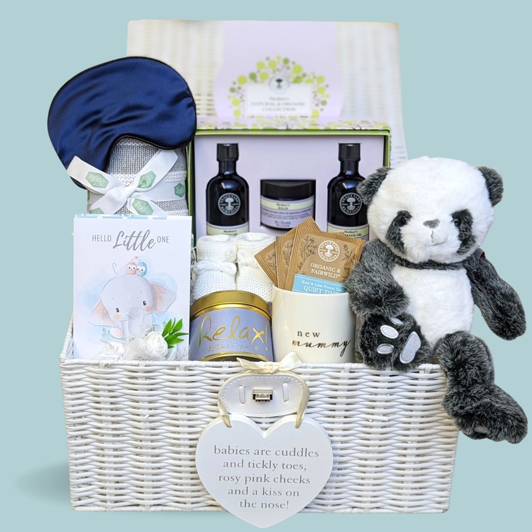New mum hamper gifts basket with panda.