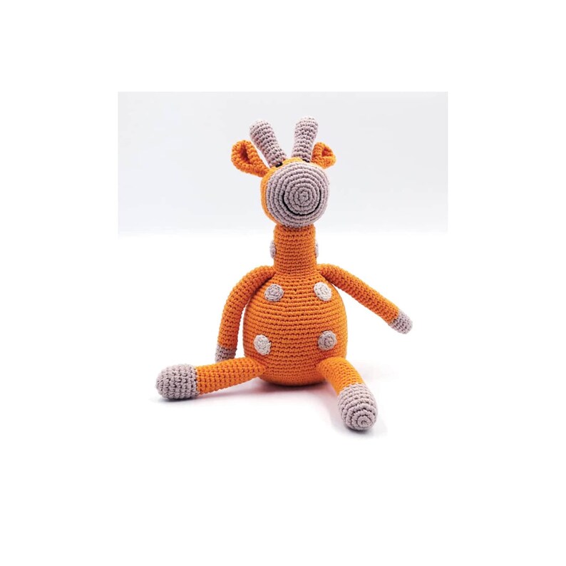 Organic knitted orange giraffe soft toy