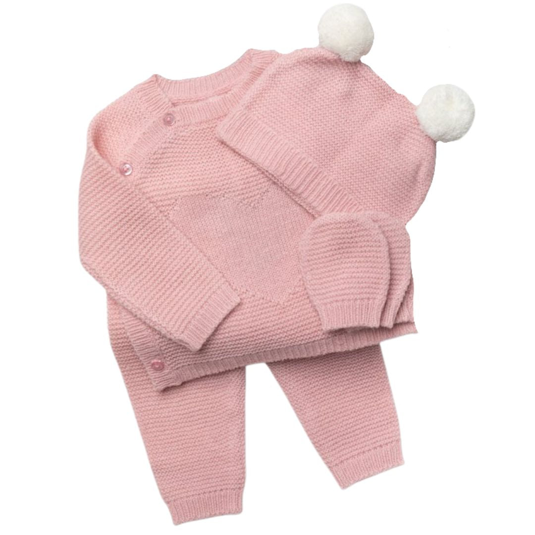 Baby Girl Knitted Clothing Set In Dusky Pink