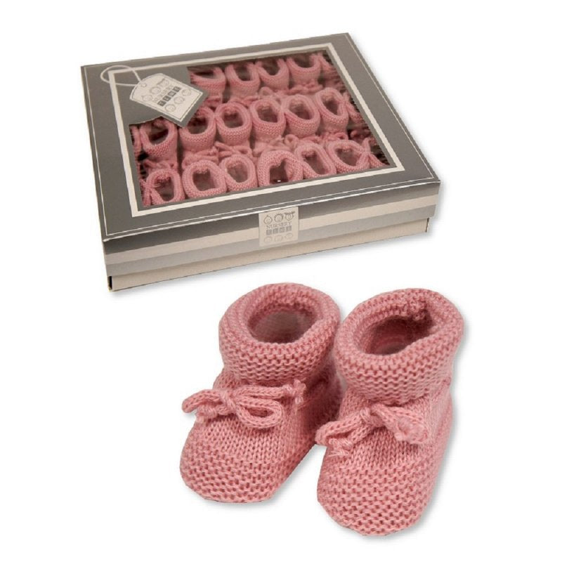 Paid of rose gold coloured knitted baby booties