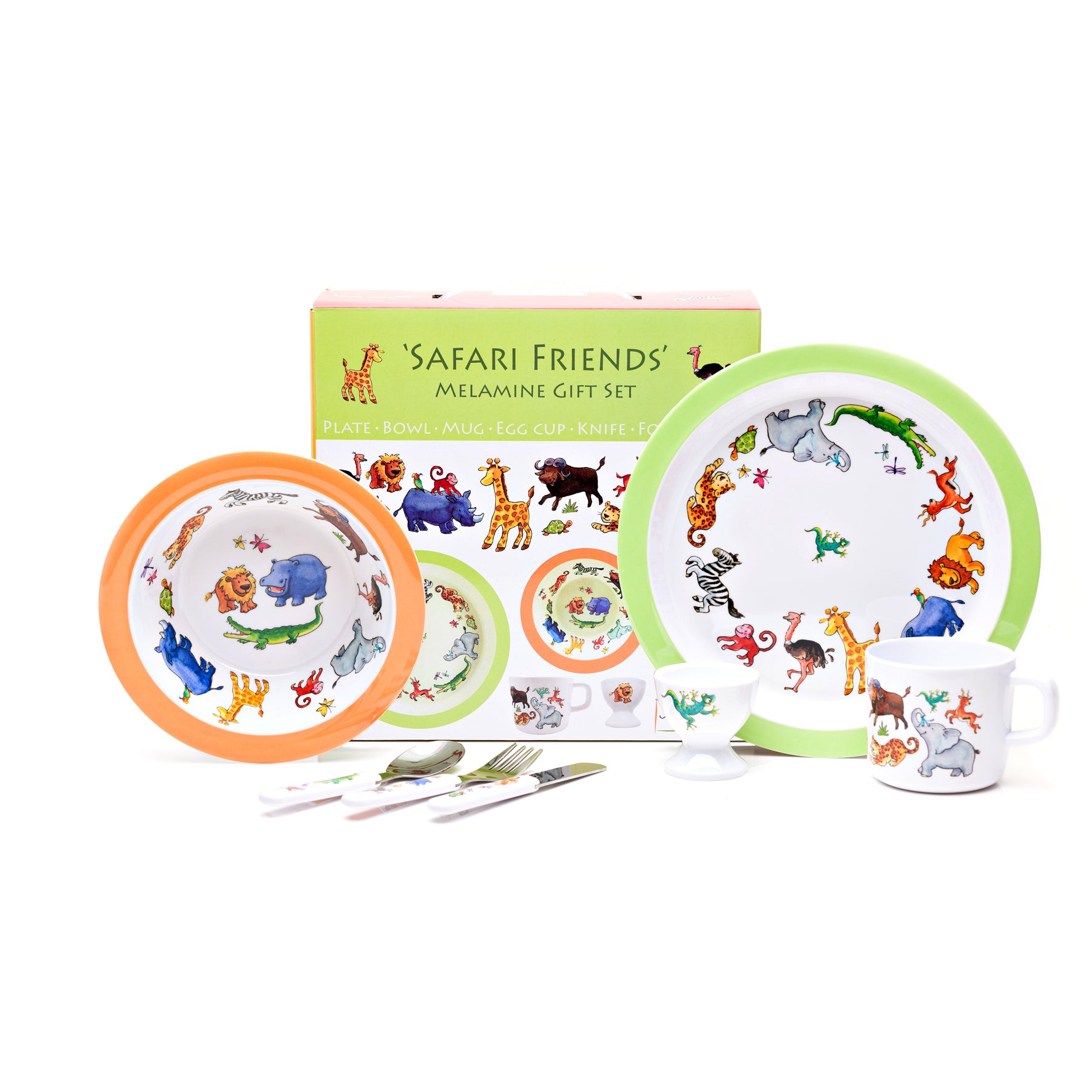Safari themed melamine dining plate set.  The animals will help keep a little one entertained at meal times.
