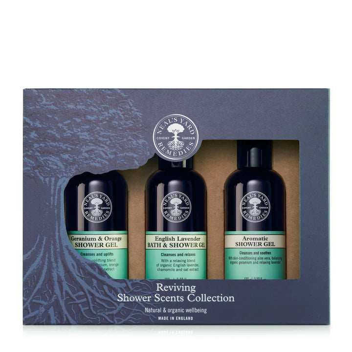 Organic vegan gift set from Neal&#39;s Yard Remedies of three shower gels in a gift pack.