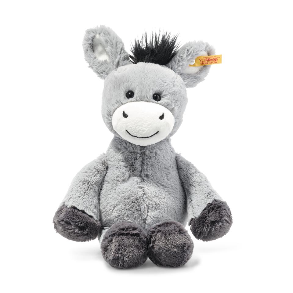 This adorable plush donkey is soft and cuddly, making it perfect for snuggling! The medium-sized toy would make a great addition to any child&#39;s collection.